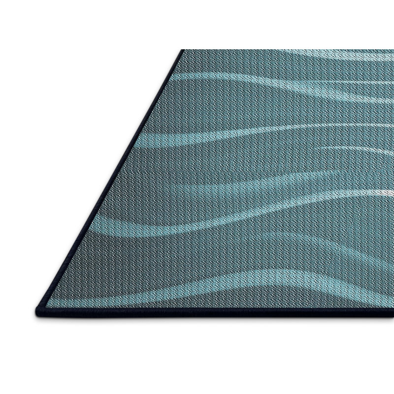 Laine et polyester bleu marine abstraits tissé à la machine Tapis décoratif, Rectangle 5 pi x 7 pi
