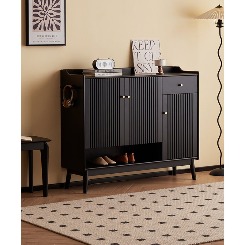 Modern Solid Rubberwood Shoe Cabinet in Black