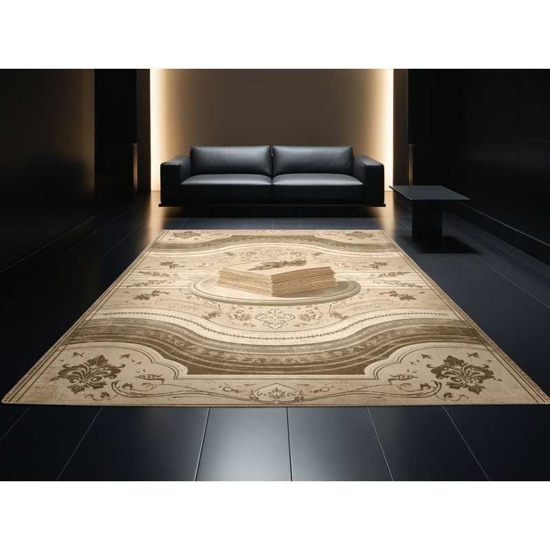 Machine Washable Kirkwood Lasagna French Country Vintage Look Rug in Beige – Beige Binding, 8x10
