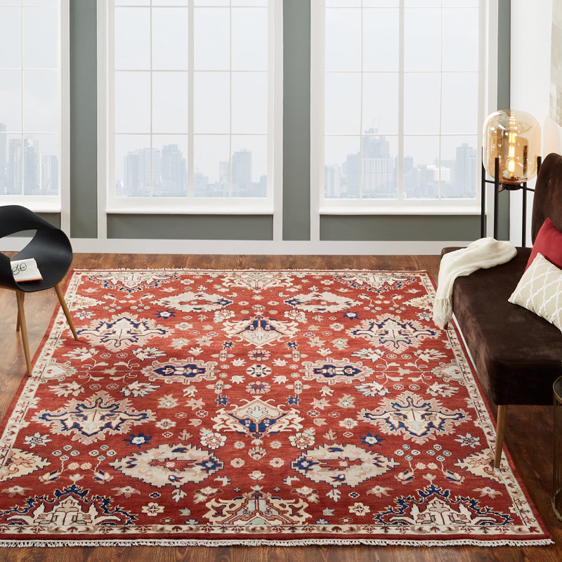 Wool Oriental Area Rug in Rust, Rectangle 9' x 12'