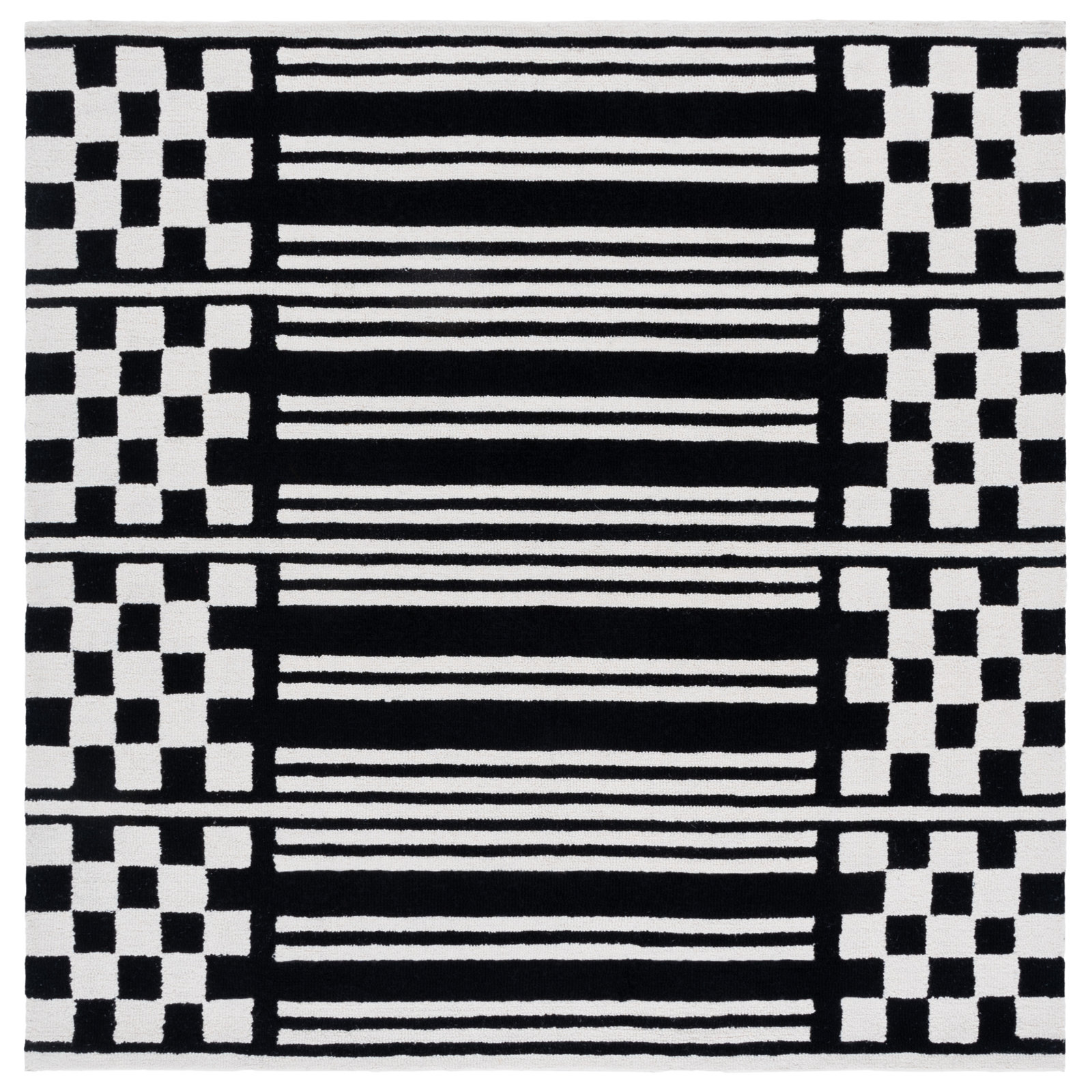 Hand-Tufted Geometric Wool Rug, Square 6'