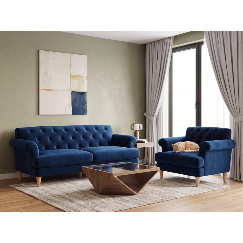 Keedysville 2 Piece Velvet Standard Living Room Set, Midnight Blue