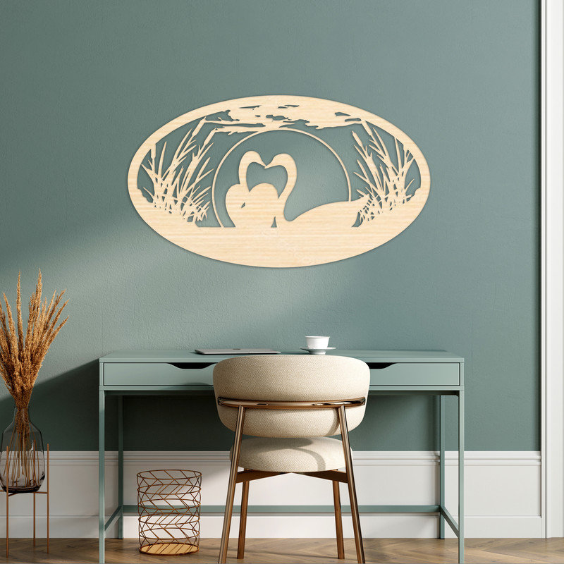 Art mural ovale avec oie et plantes - ACM, H 18,1 po x l 32 po x P 0,25 po, Blanc
