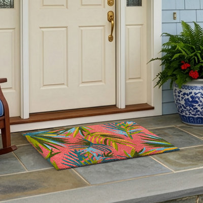 Palm Leaves Pink Outdoor Doormat
