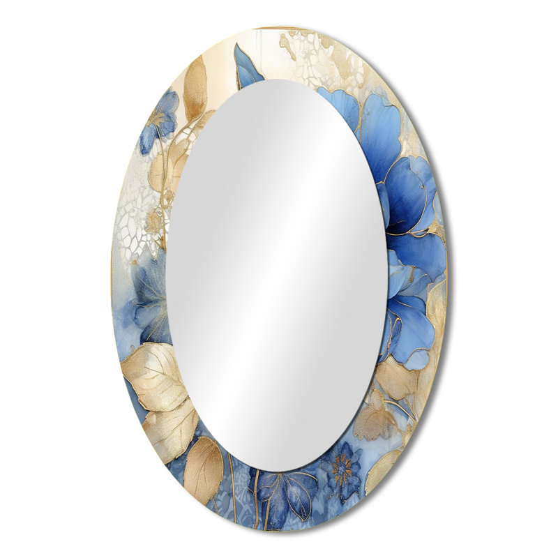Grand miroir mural ovale en métal Blooming, 36 po x 24 po