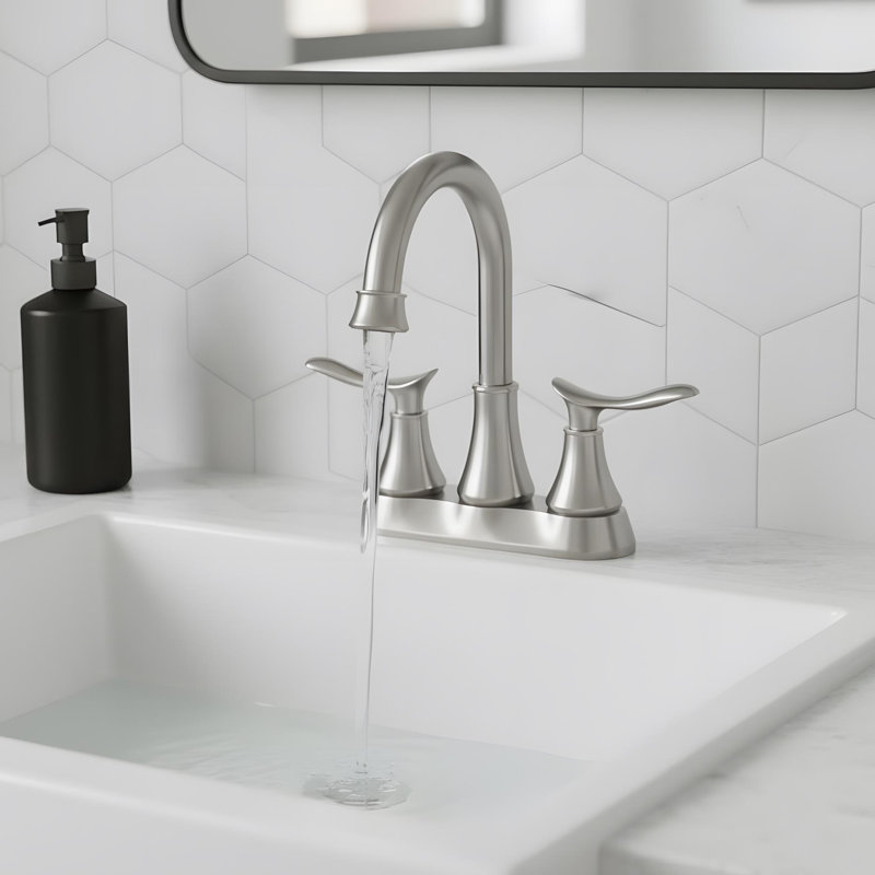 Modern Bathroom Sink Faucet with Pop Up Drain and 2 Handles, Brushed Nickel