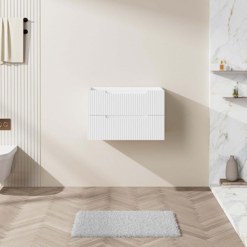 Ensemble de meuble-lavabo mural 30 po avec meuble-lavabo flottant, lavabo non inclus, Blanc
