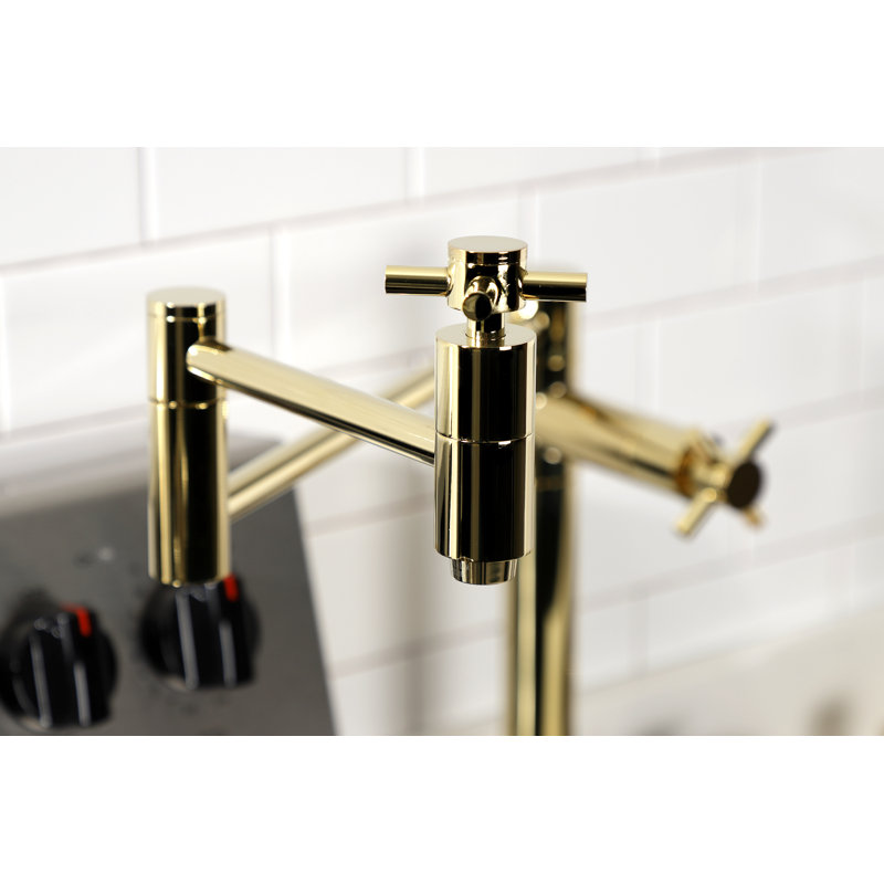 Kingston Brass Two-Handle 1-Hole Deck Mount Pot Filler Faucet, Cross Handle, Polished Brass