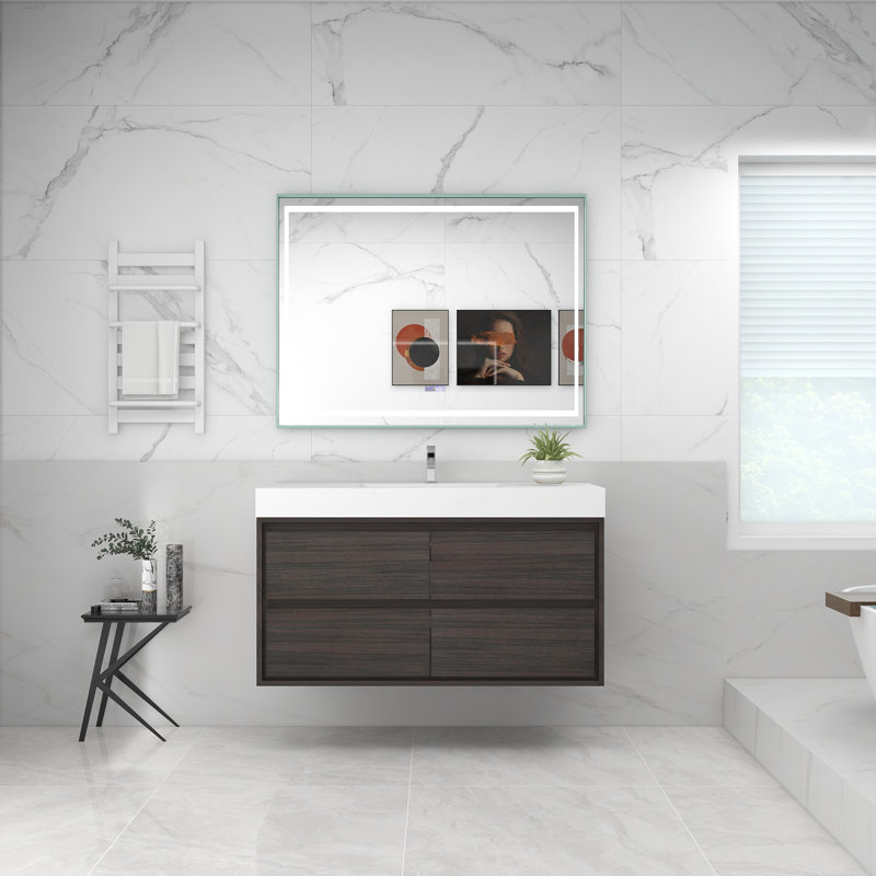 48'' Single Bathroom Vanity with Acrylic Top, Gray Oak