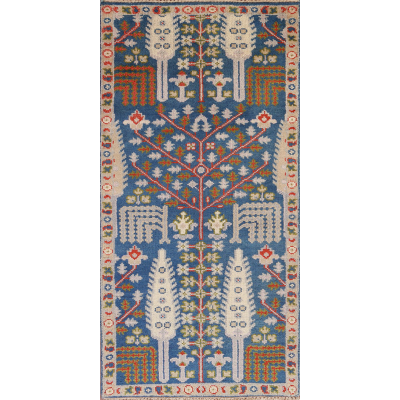 Blue Handmade Wool Oushak Indian Rug 3x6