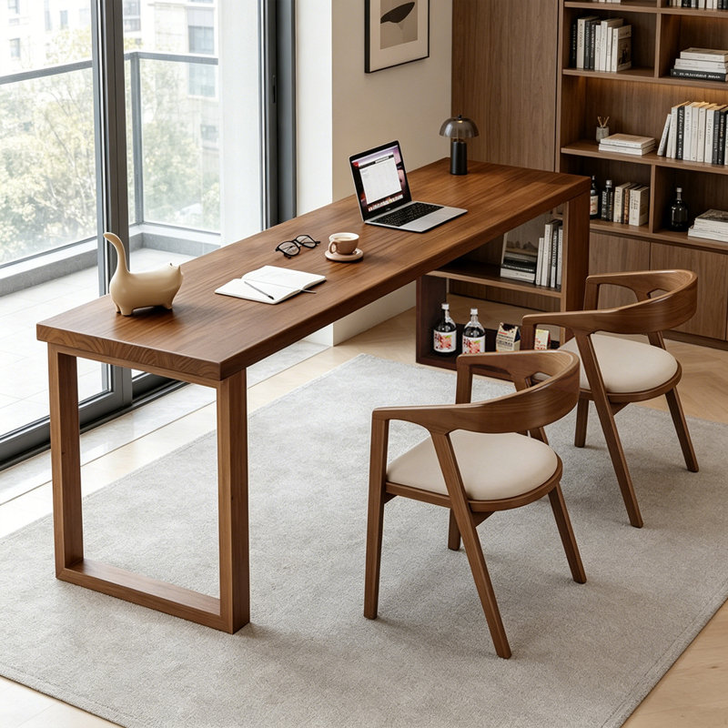 Modern Rectangular Solid Wood Desks with Bookshelf, 29.52" H x 70.86" W x 23.62" D