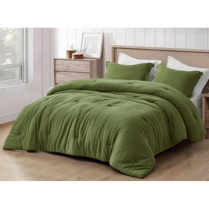 Breeze Cotton Gauze Comforter Bedding Set, Olive, Twin XL Comforter + 1 Standard Sham