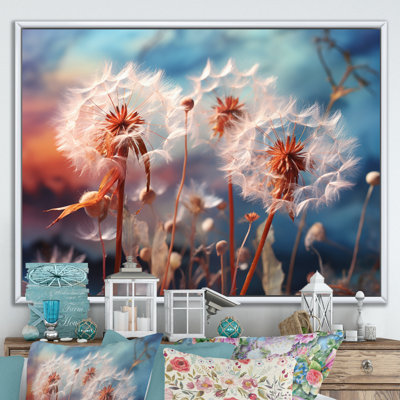 " Blue Dandelion Dancing in the Morning III " Mixed Media Print