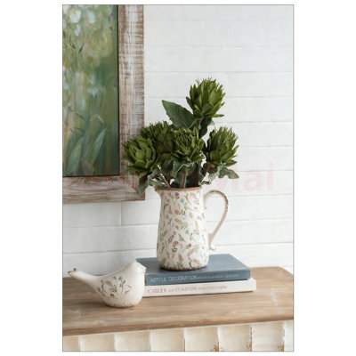 Vase rond en céramique 8,1 x 5,7 x 9,1 pouces avec motifs floraux multicolores, parfait pour un décor rustique et campagnard