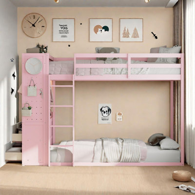 Twin Over Twin Bunk Bed with Storage Drawers and Shelves