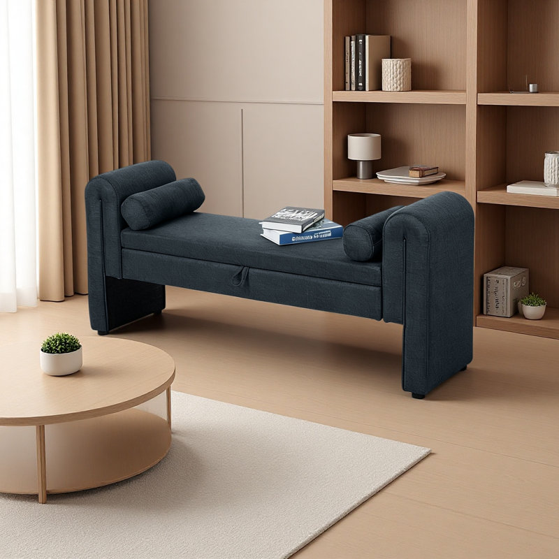Banc de rangement de 60 pouces convenant aux chambres à coucher et aux salons, Bleu très foncé