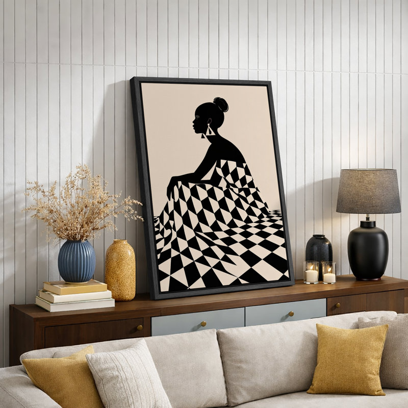 Art de femme géométrique minimaliste, images de salon, impression sur toile encadrée, impression numérique, Cadre noir