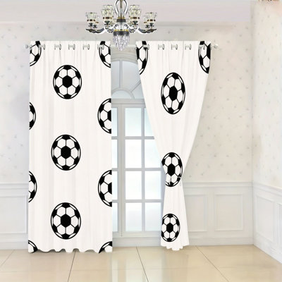 2Pcs Soccer Pattern Blackout Curtains, Fun Football Print Window Drapes, Decorative Room Darkening Panels for Living Room Bedroom Home Decor