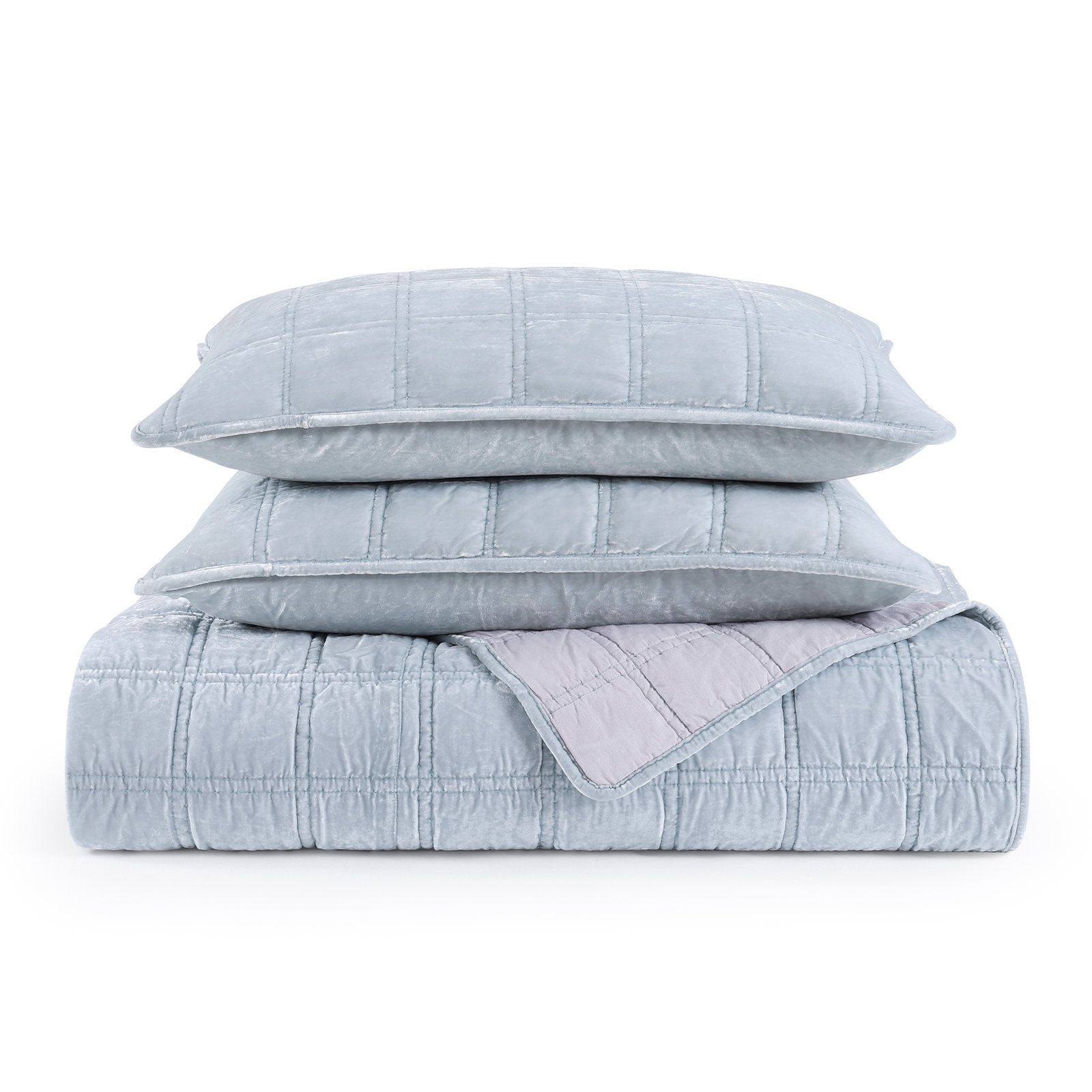Stella Velvet Quilt Set, King Quilt + 2 King Pillowcases, Ice Blue