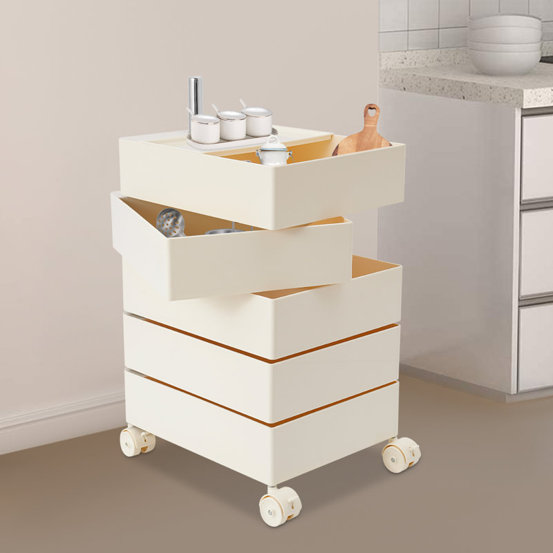 Storage Cabinet Bedside Table Rotating Sofa Side Cabinet Storage Rack With 4 Wheels, White