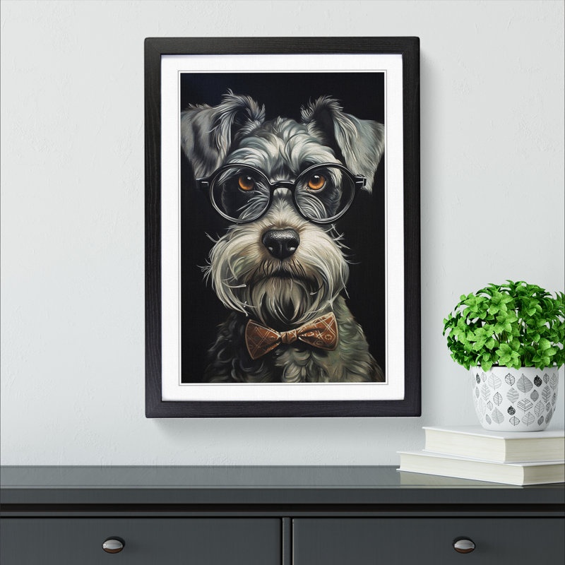 Schnauzer With Glasses - Single Picture Frame Print on Wood, Black, 64cm H x 46cm W x 2cm D
