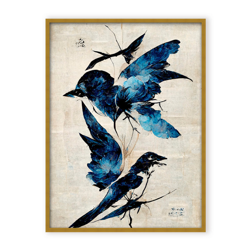 Nature Inspired Blue Birds, 30" H x 24" W x 1.125" D, Framed Matted Print, White