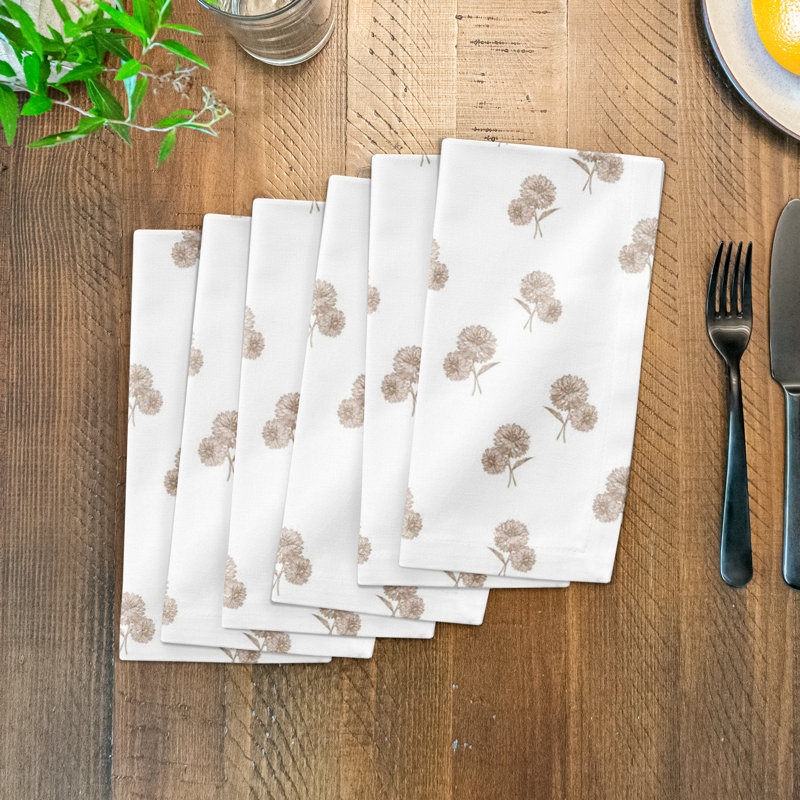 Cotton Twill Floral Rectangle Napkin, Cream