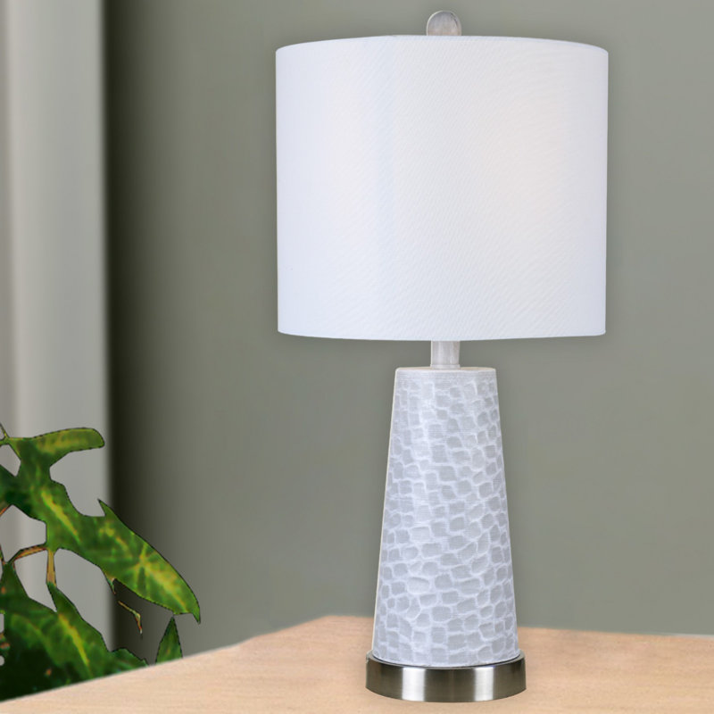 Delmira Metal Table Lamp, White/Gray