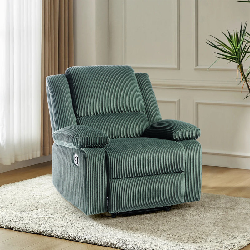 Ameiah Upholstered Gray Green Corduroy Manual Push Back Recliner Chair with Wingback, Gray Green