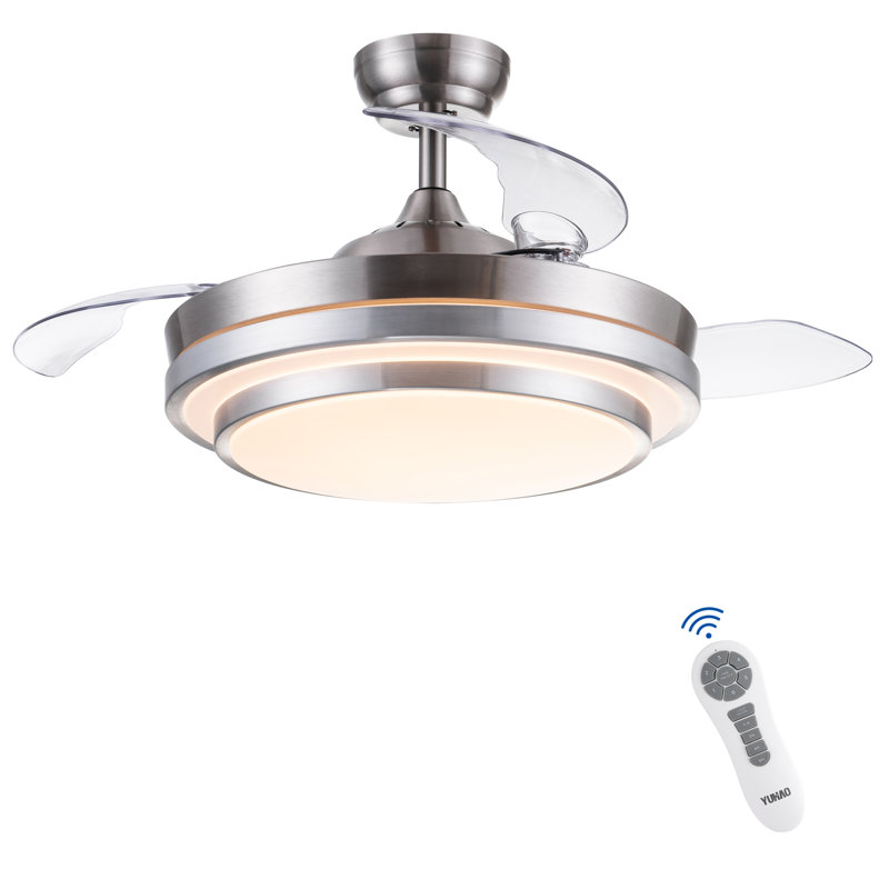 Small-CF 42"-3 Blades Modern Retractable Ceiling Fan with LED Light, Remote Control and Light Kit Included