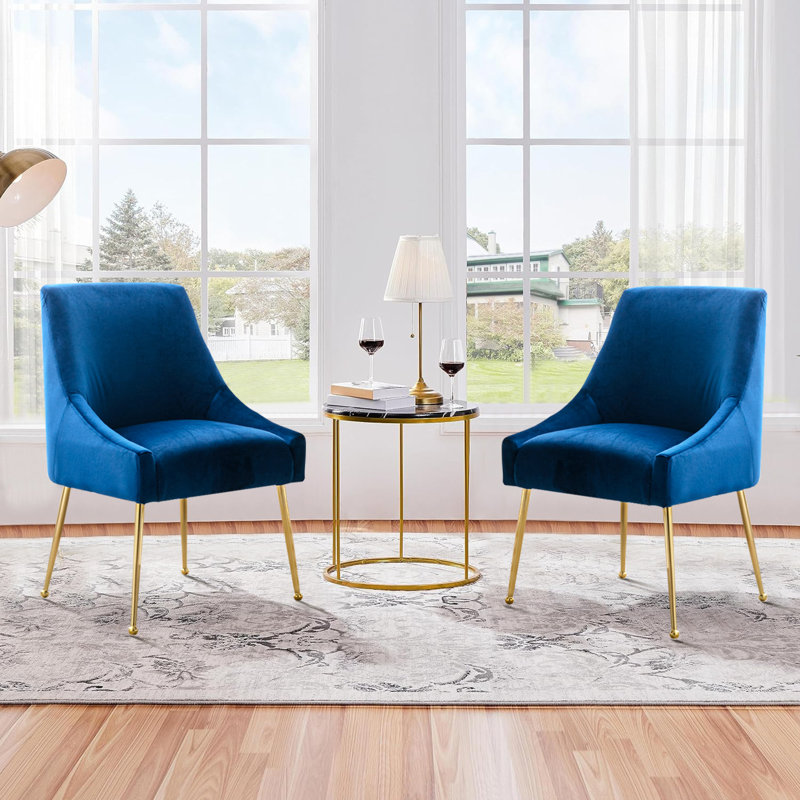  Chaise d'appoint rembourrée Krafick, Velours bleu