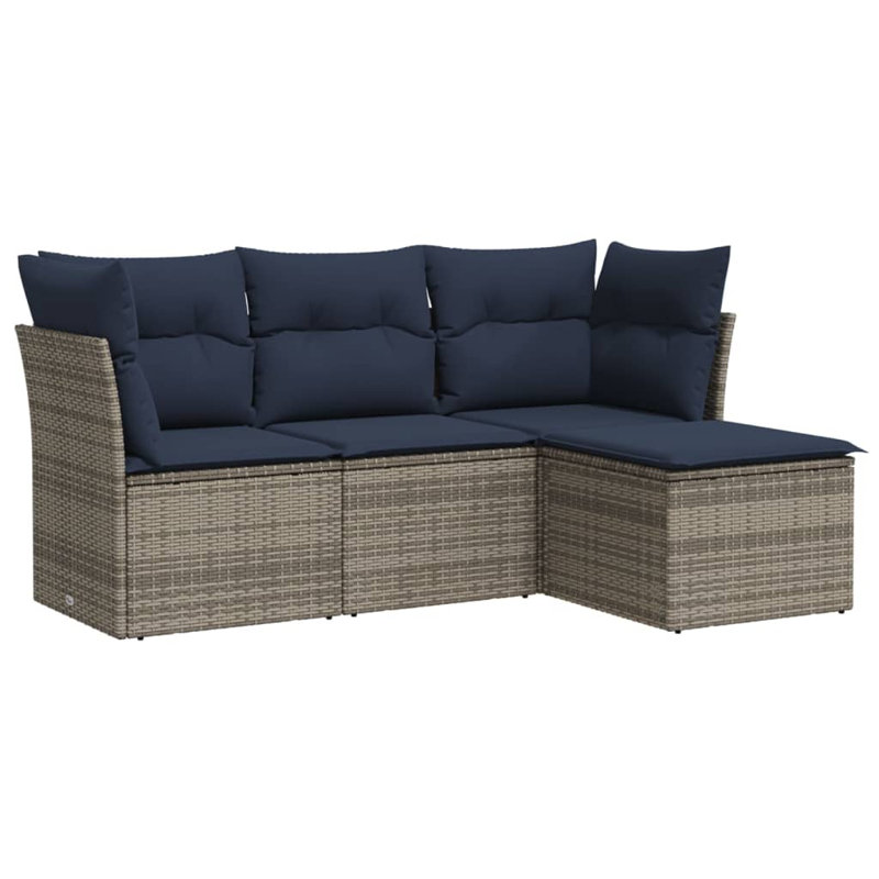 Ensemble de canapé de patio avec coussins 4 pièces Ebern Designs, Gris, Marine