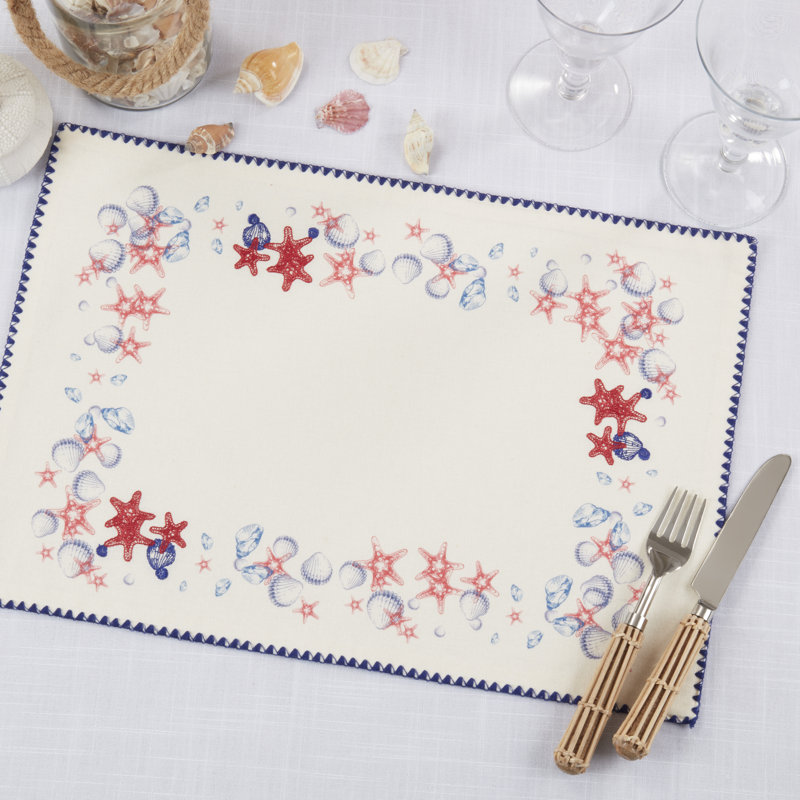 Ensemble de 4 napperons en coton Coastal Starfish & Shell