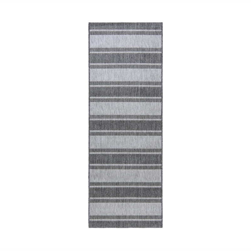 Solterra Renzo Gray Cream Ivory Modern Stripe Flatweave Polypropylene Indoor/ Outdoor Area Rug, Runner 2'2" x 6'