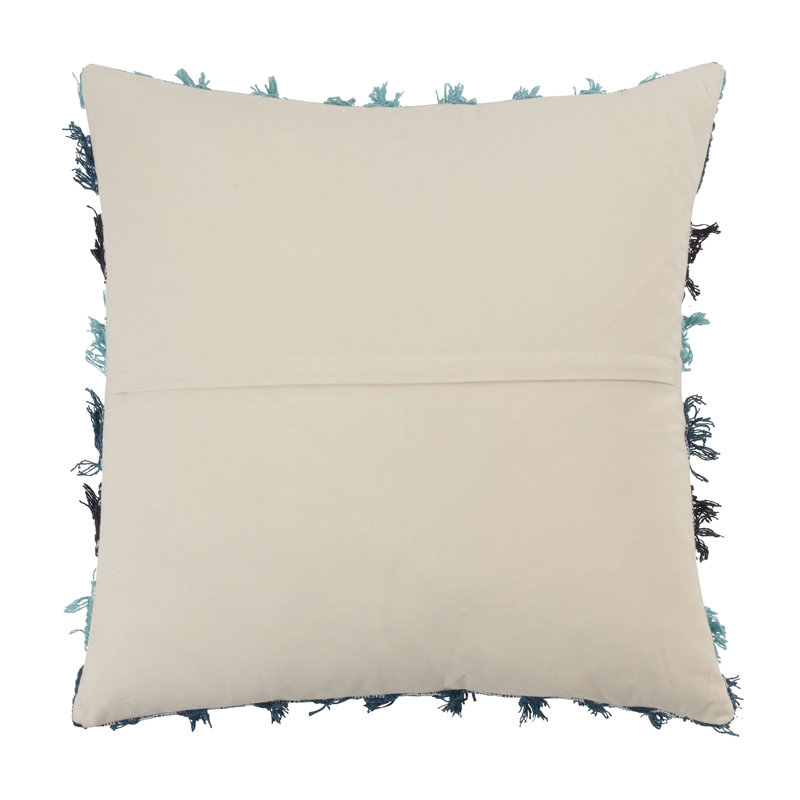 Frankie Collection Fringed Cotton Throw Pillow, Blue, Down Blend