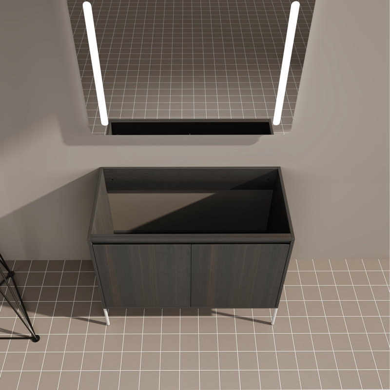 Armoire de salle de bain autoportante 36 po, chêne foncé - Meuble-lavabo à compartiments larges, aspect moderne facile à assembler