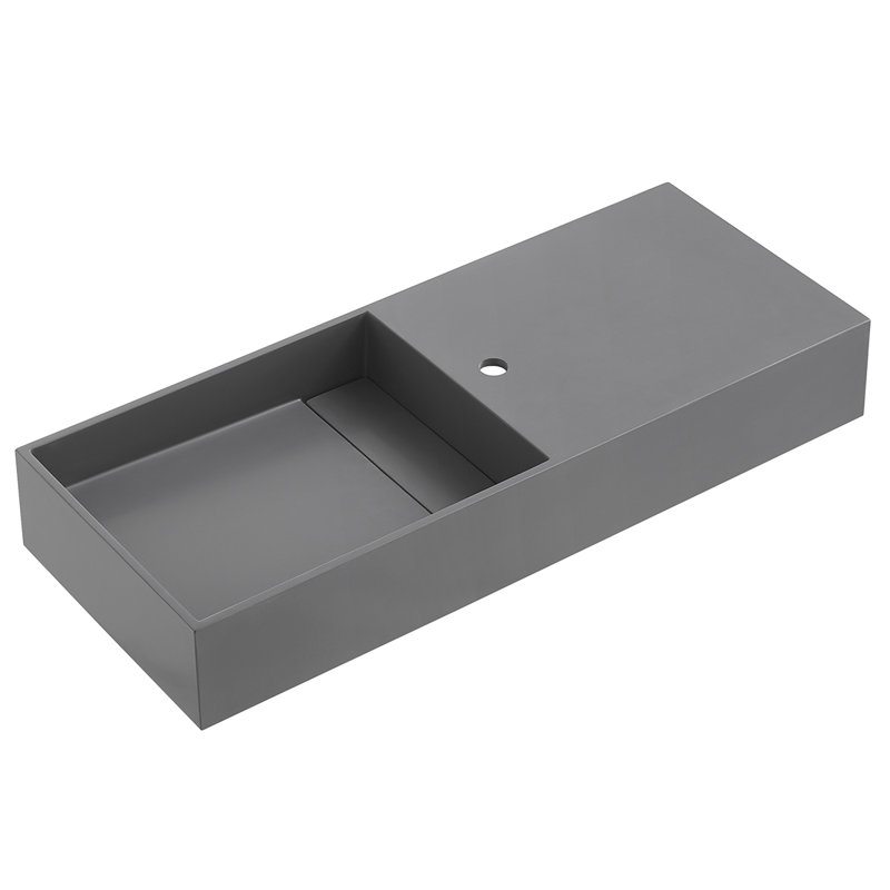 32 in. Wall-Mount or Countertop Bathroom Hidden Drain with Side Faucet Hole, Gray
