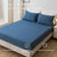 Ensemble de draps-housse de couleur unie - bleu gris - double (137 x 190 cm) (3 pièces)-119223872-119223874