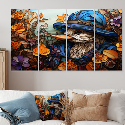 Blue And Orange Duck  Blooms Mosiac - Duck 4 Piece Wall Art Set