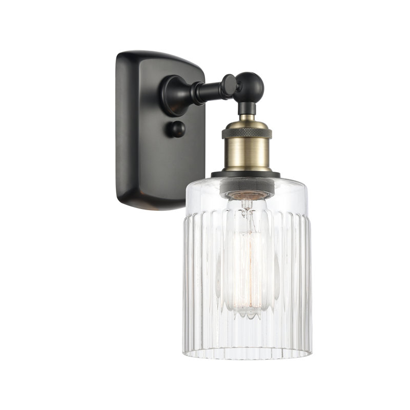 Applique murale à bras 1 lumière Kamena, Ampoule DEL 6 watts rétro, Transparent, Laiton antique noir