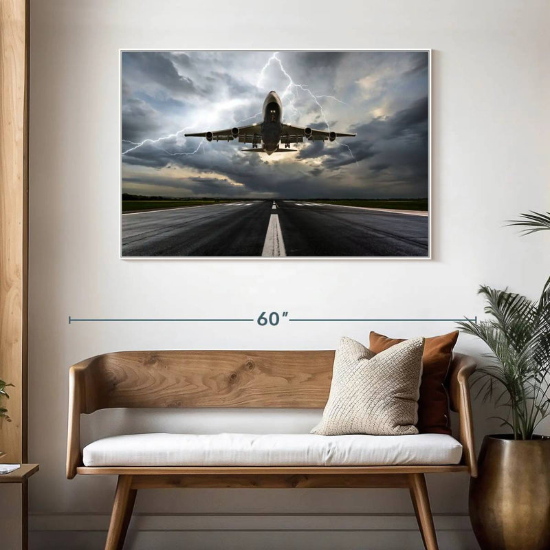 Tempête de piste d’avion, Cadre flottant blanc, 46 po x 31 po