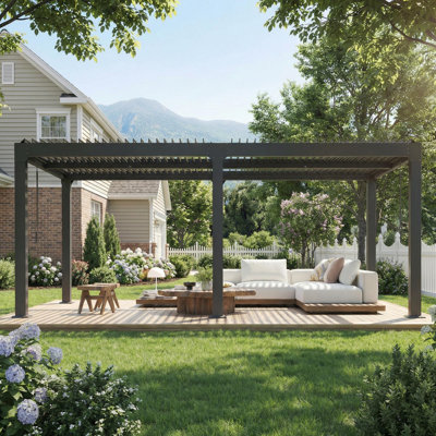 10x20 FT Aluminum Louvered Pergola Outdoor Gazebo for Patio with Adjustable Roof, Reinforced Frame and Integrated Drainage - Grey