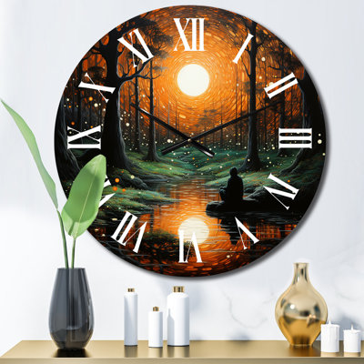 Black Orange Meditation Ethereal Reverie Pointillism - Meditation Wall Clock