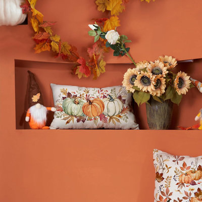 Fall Pillow Covers 12X20 Inch Thanksgiving Orange White Green Pumpkin Maple Leaf Lumbar Pillow Covers Polyester Fall Decoration For Home Couch YTZ073-C12