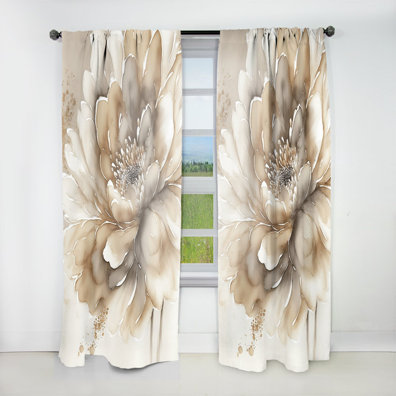 Rideau simple en velours floral - 1 panneau beige, L 52 po x L 108 po