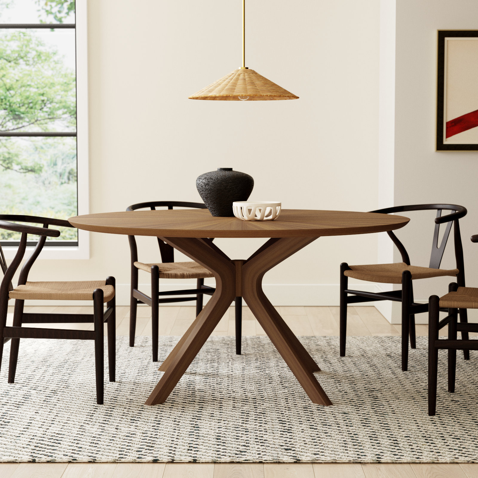 Nestor Round Dining Table, 30" H x 59" L x 59" W, Walnut