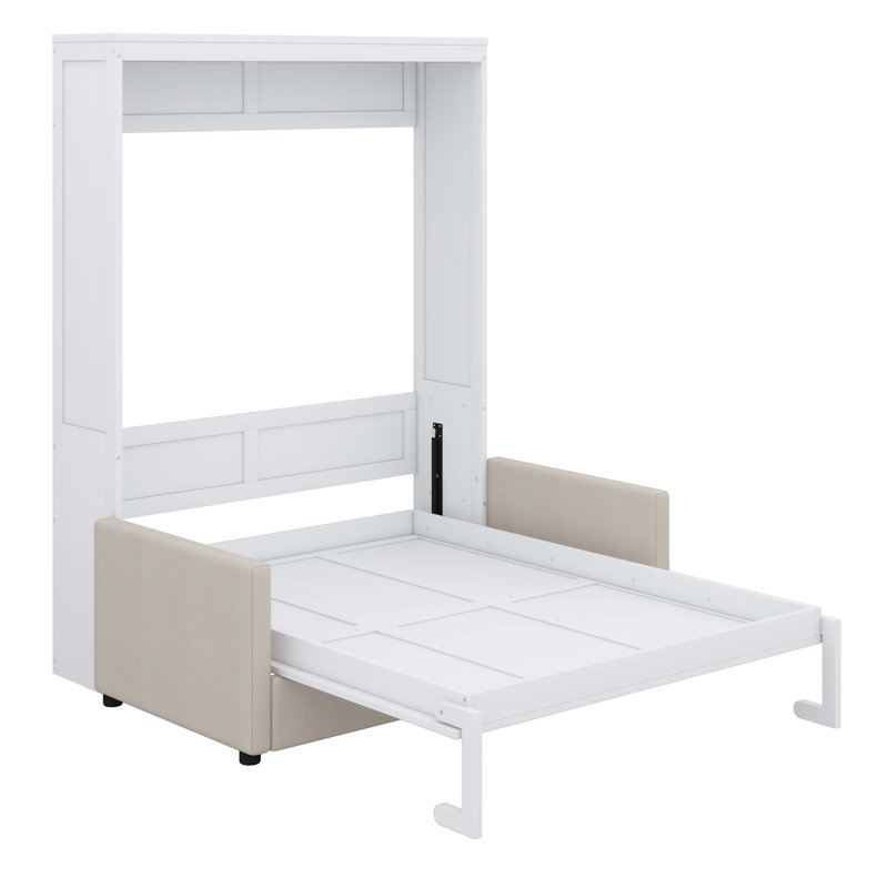 Lit escamotable Murphy avec conception murale et coussin confortable, Grand lit, Blanc
