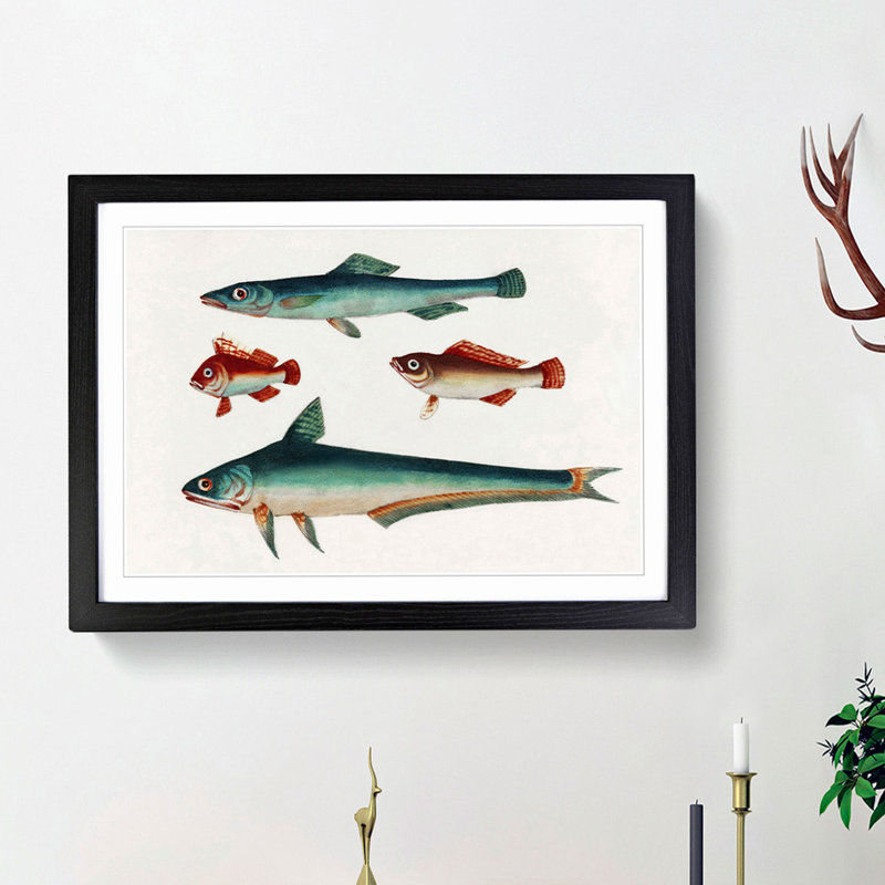 Two Brown and Green Fish - Picture Frame Painting Print, 62cm H x 87cm W x 2cm D, Black Framed