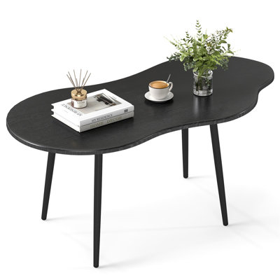 Hommoo Cloud-Shaped Coffee Table, 39.5 Inch Irregular Modern Living Room Table with Metal Frame & Engineered Wood Top, Black