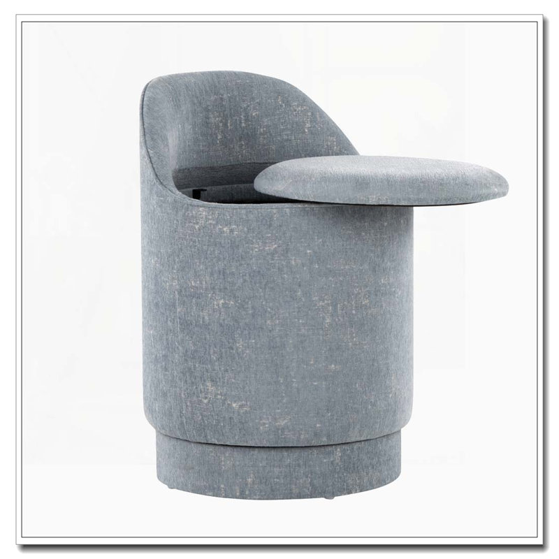 Tabouret de coiffeuse rembourré avec pivot - tissu bleu clair - couvercle de rangement amovible, Bleu clair